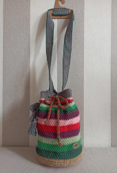 Sac rectangle crocheté en fil de chanvre et de coton coloré